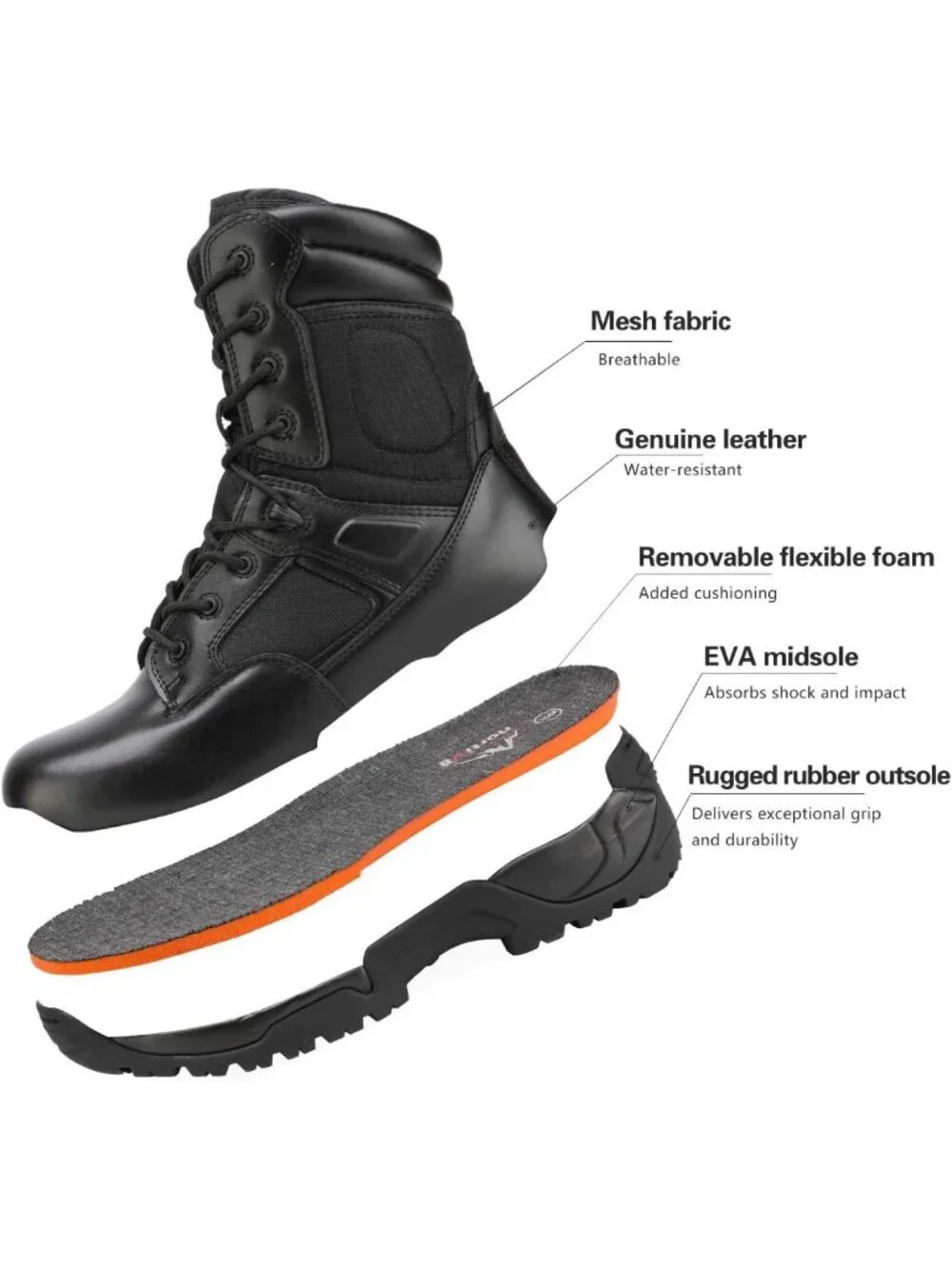 Men's Tactical Work Boots - Military Style, Side Zip, Hiking & Outdoor Ready